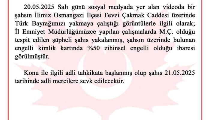 Muhtemelen Türk bayrağını yakmaya çalışan şüphe üzerine “zihinsel handikap” beyanı