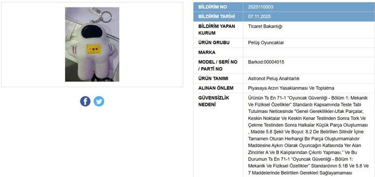 Bakanlık 4 ürünün piyasadan çekildiğini duyurdu.